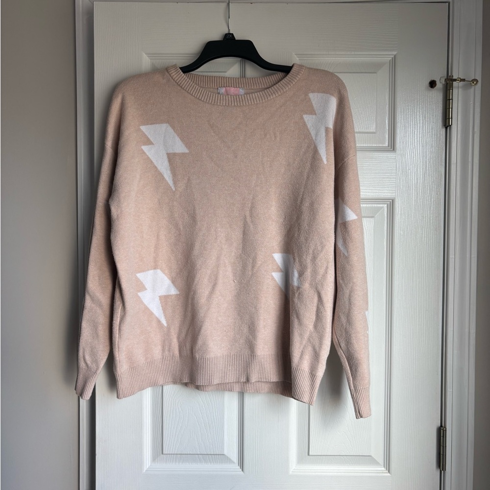 Elegant Blush Sweater with White Accents